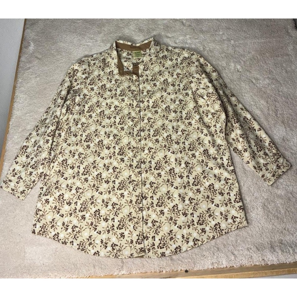 Blair Tan Floral Button Up Top - XL - Long Sleeve Collared Earthy Boho Autumn‎